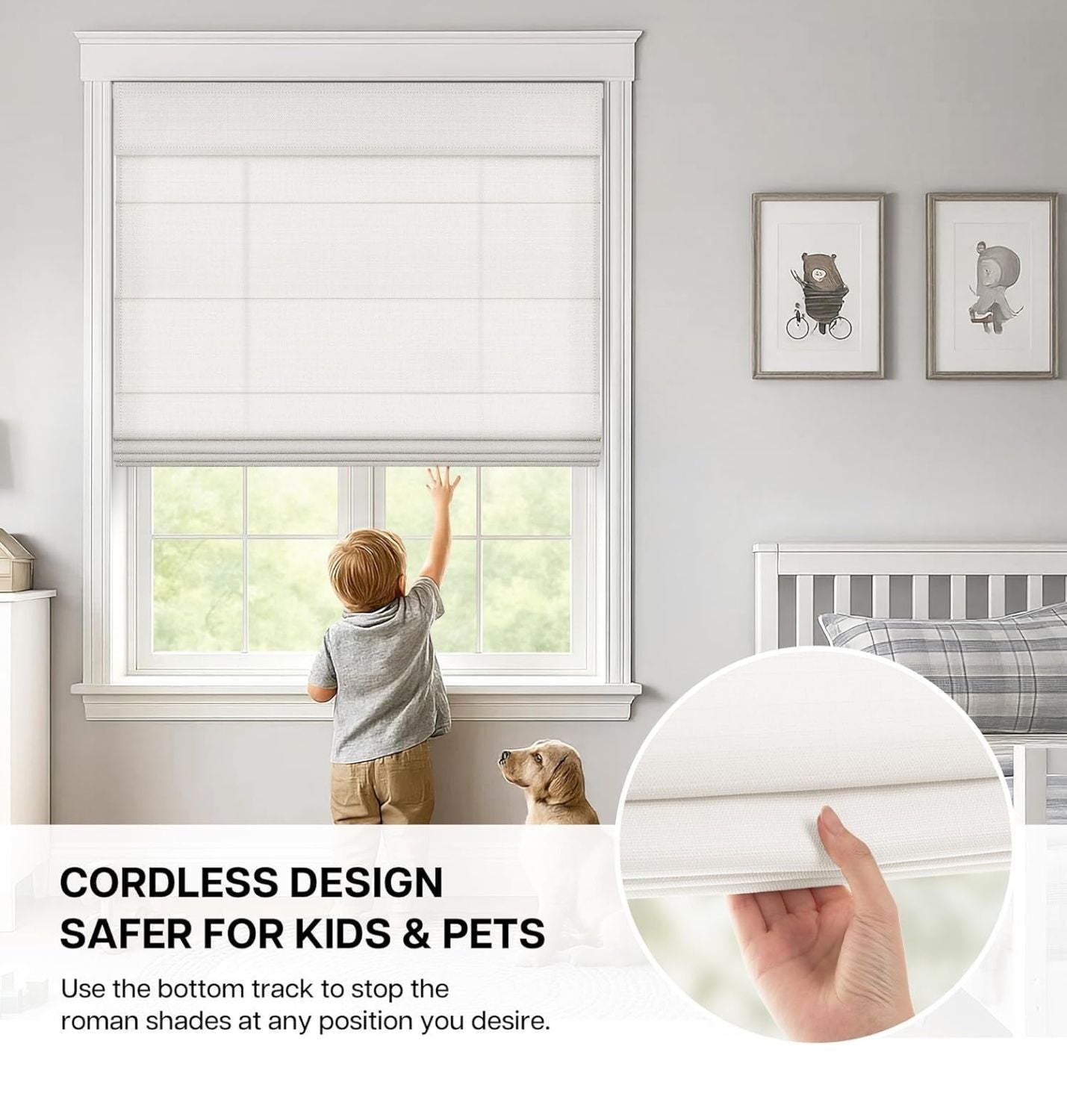 No-Drill Cordless Roman Shade – Up in 30 Seconds