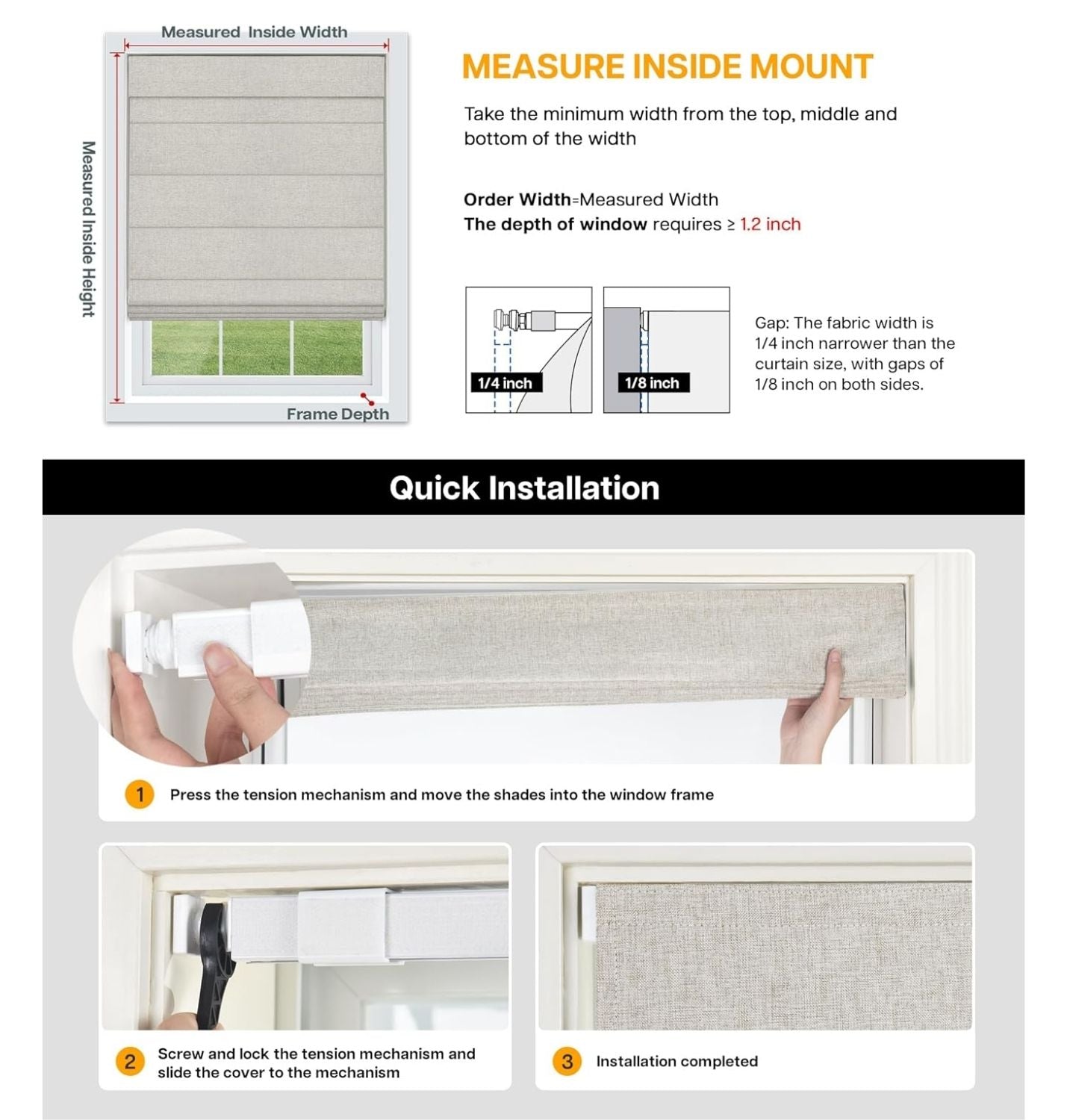 No-Drill Cordless Roman Shade – Up in 30 Seconds
