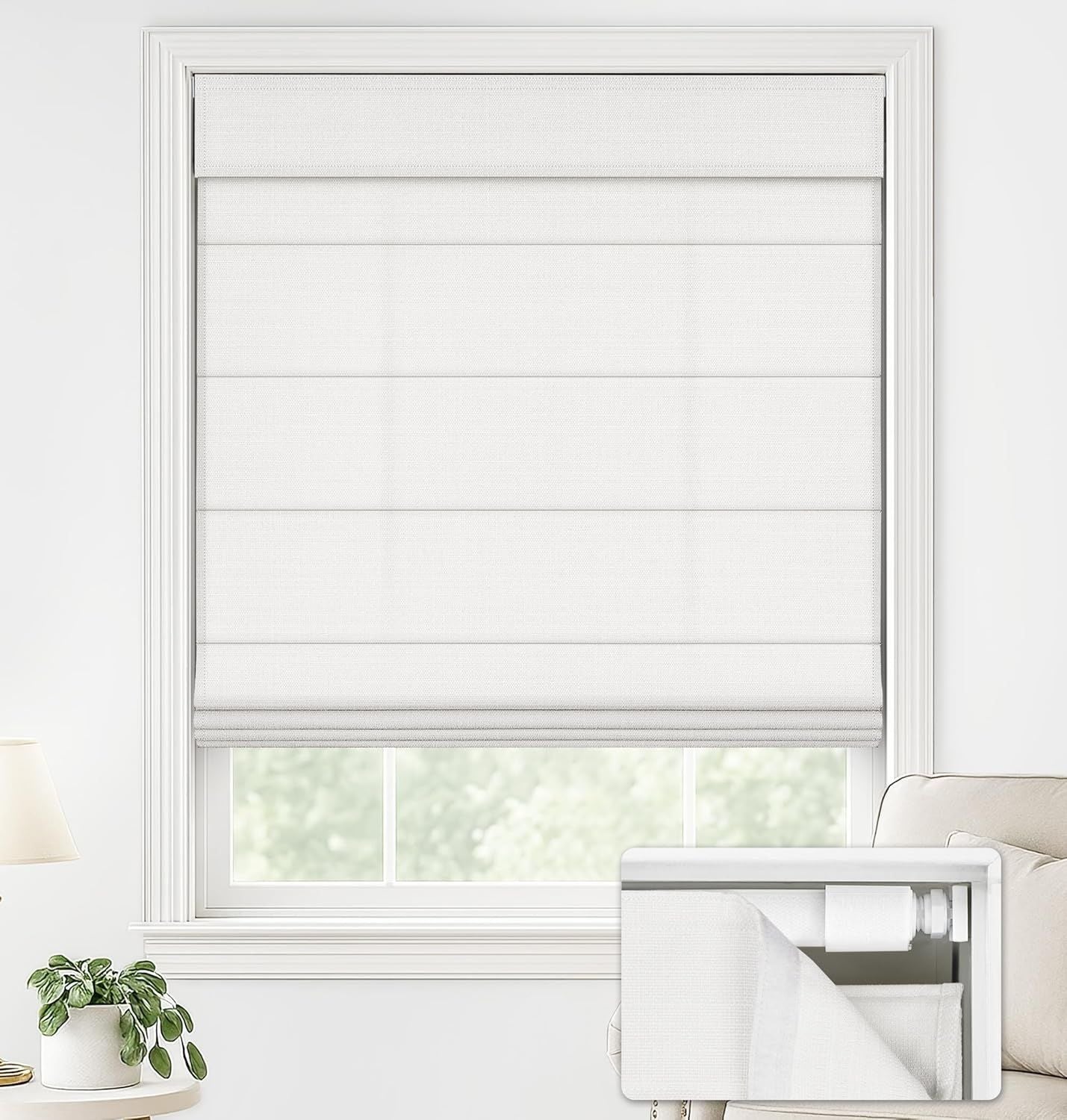 No-Drill Cordless Roman Shade – Up in 30 Seconds