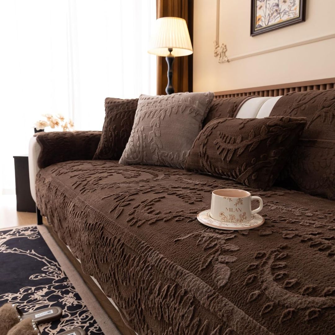Leaf plush sofa cover