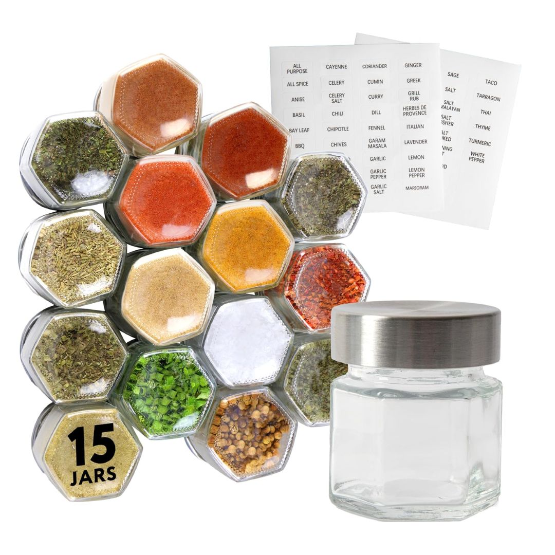 Magnetic Hexagon Spice Jars - Organize Without Taking Up Space