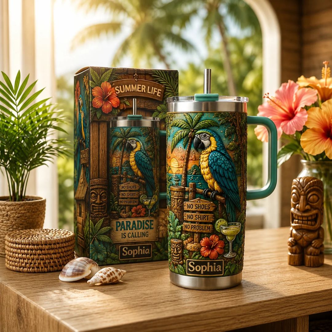 Personalized Tropical Parrot Tumbler