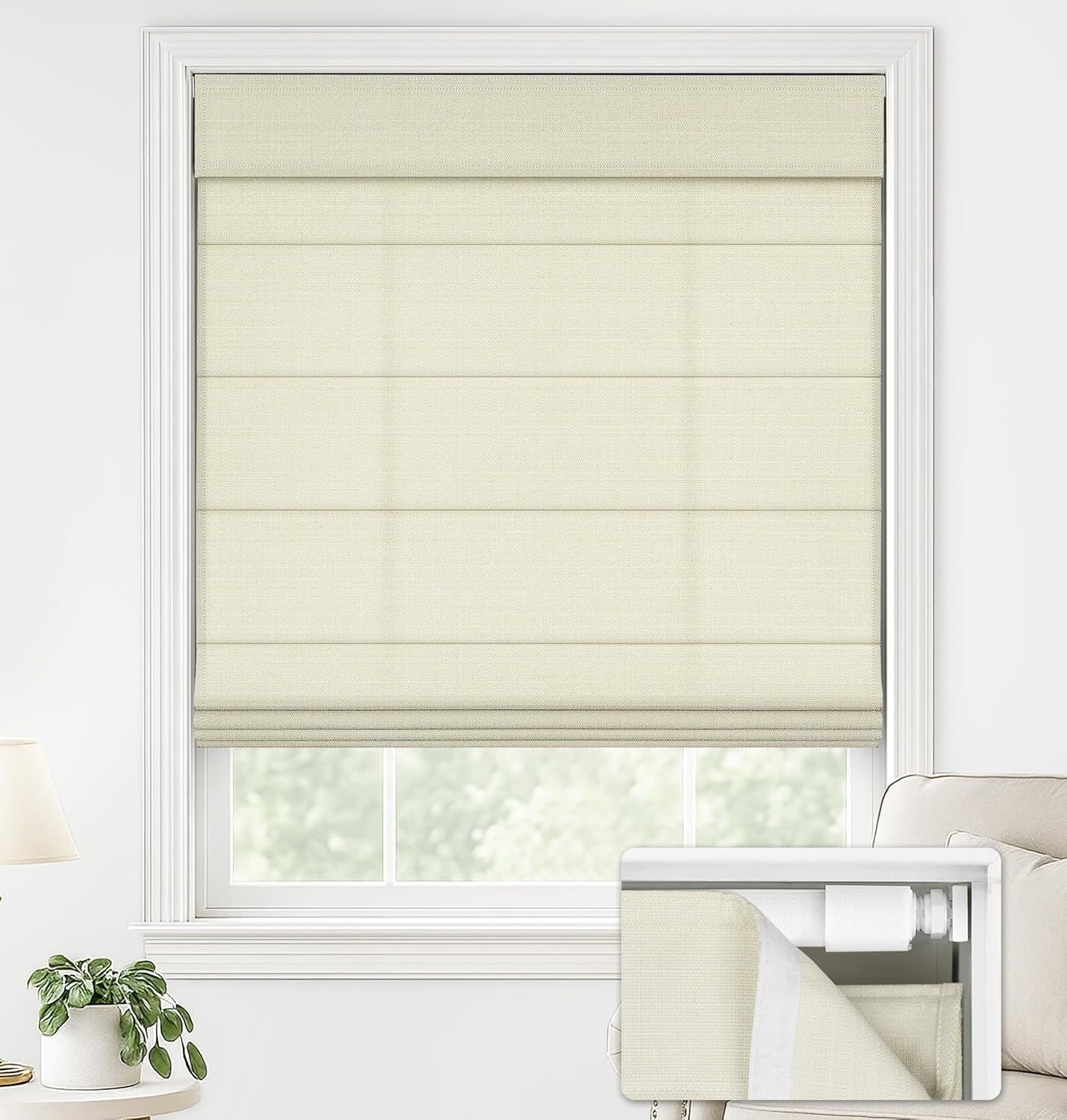 No-Drill Cordless Roman Shade – Up in 30 Seconds