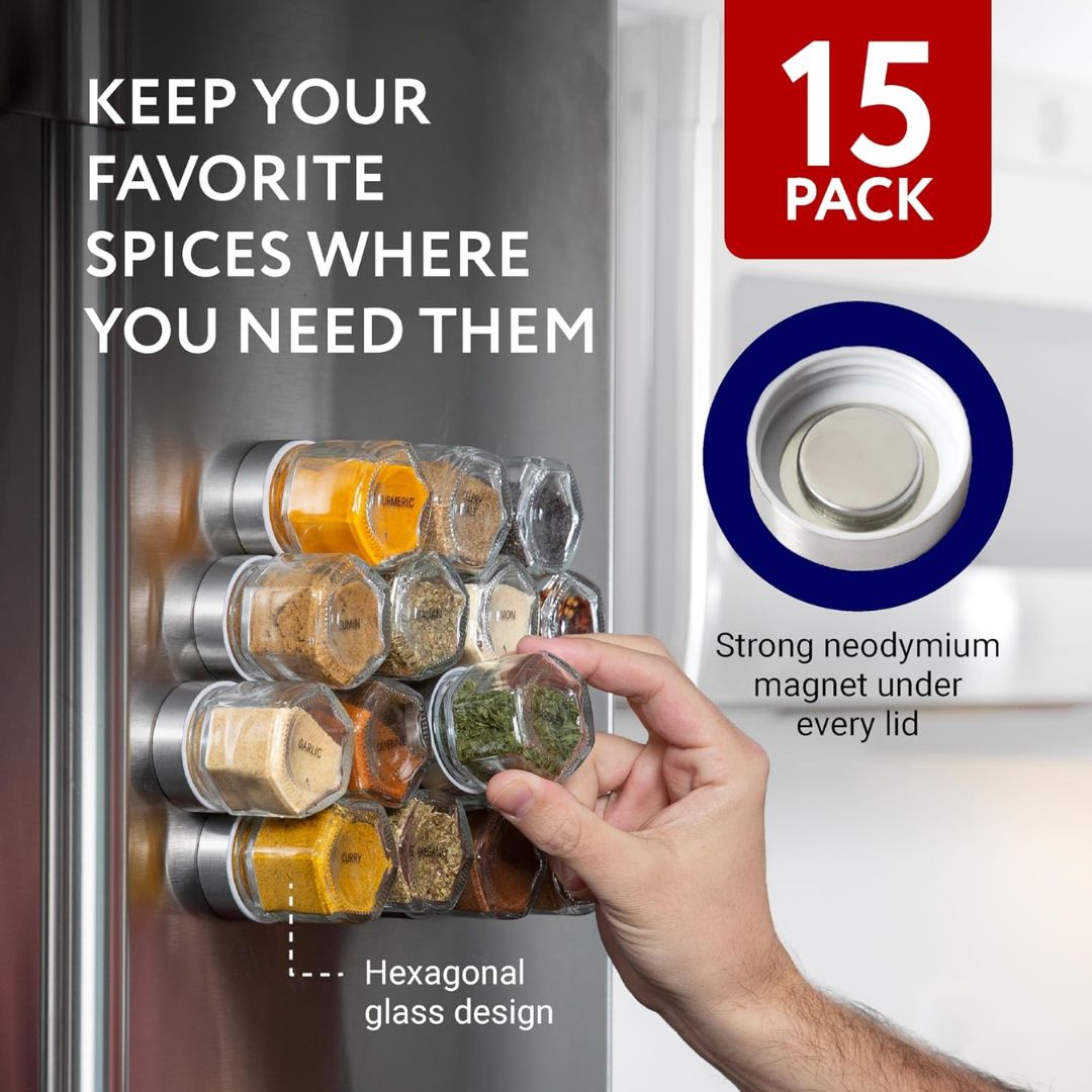 Magnetic Hexagon Spice Jars - Organize Without Taking Up Space