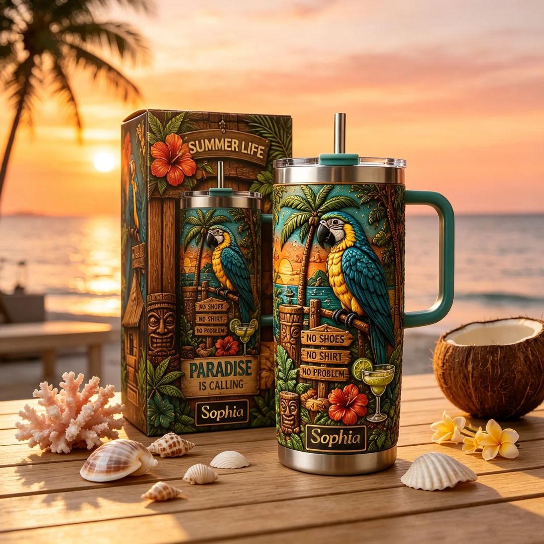 Personalized Tropical Parrot Tumbler