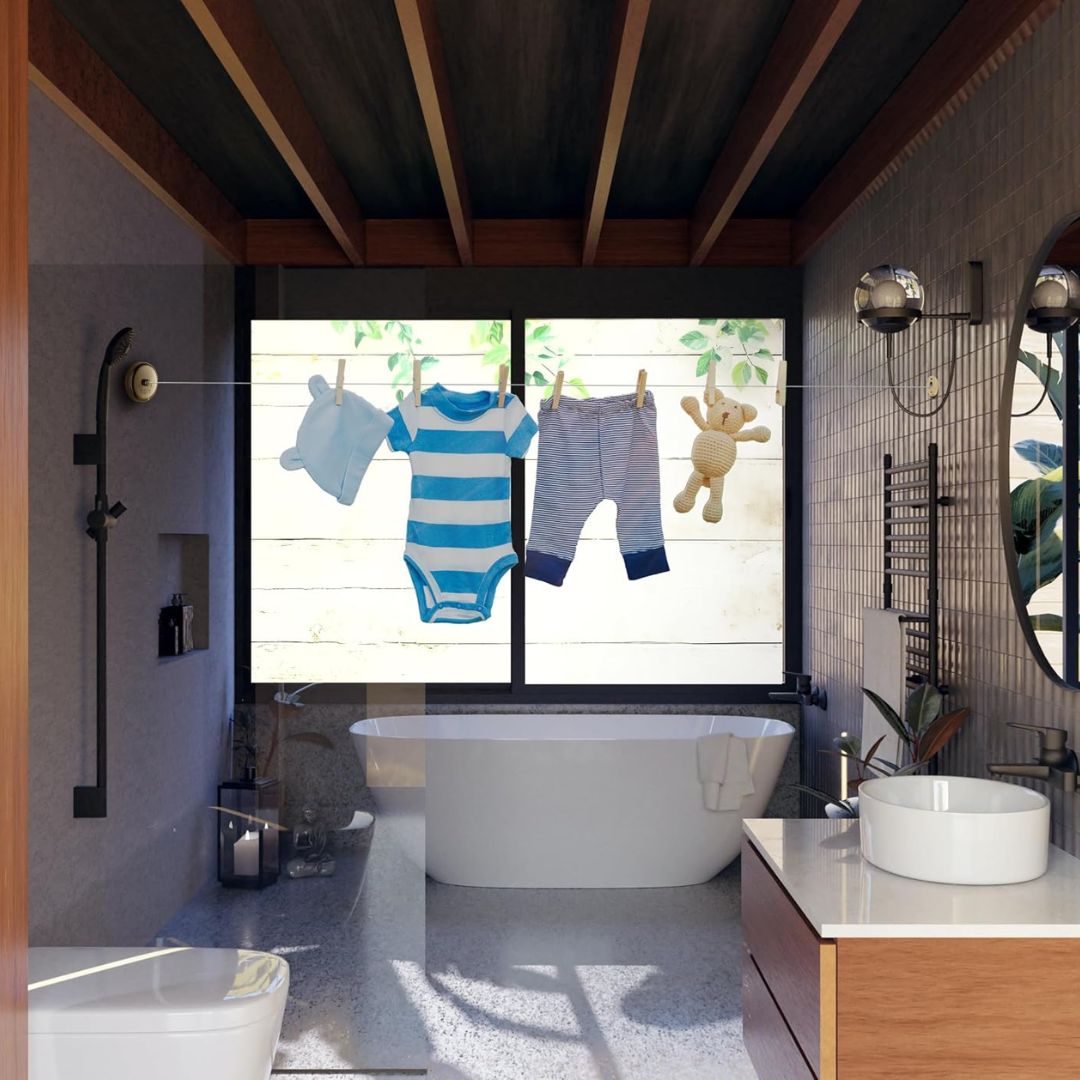 Retractable Steel Clothesline - strong drying space, without the bulky rack