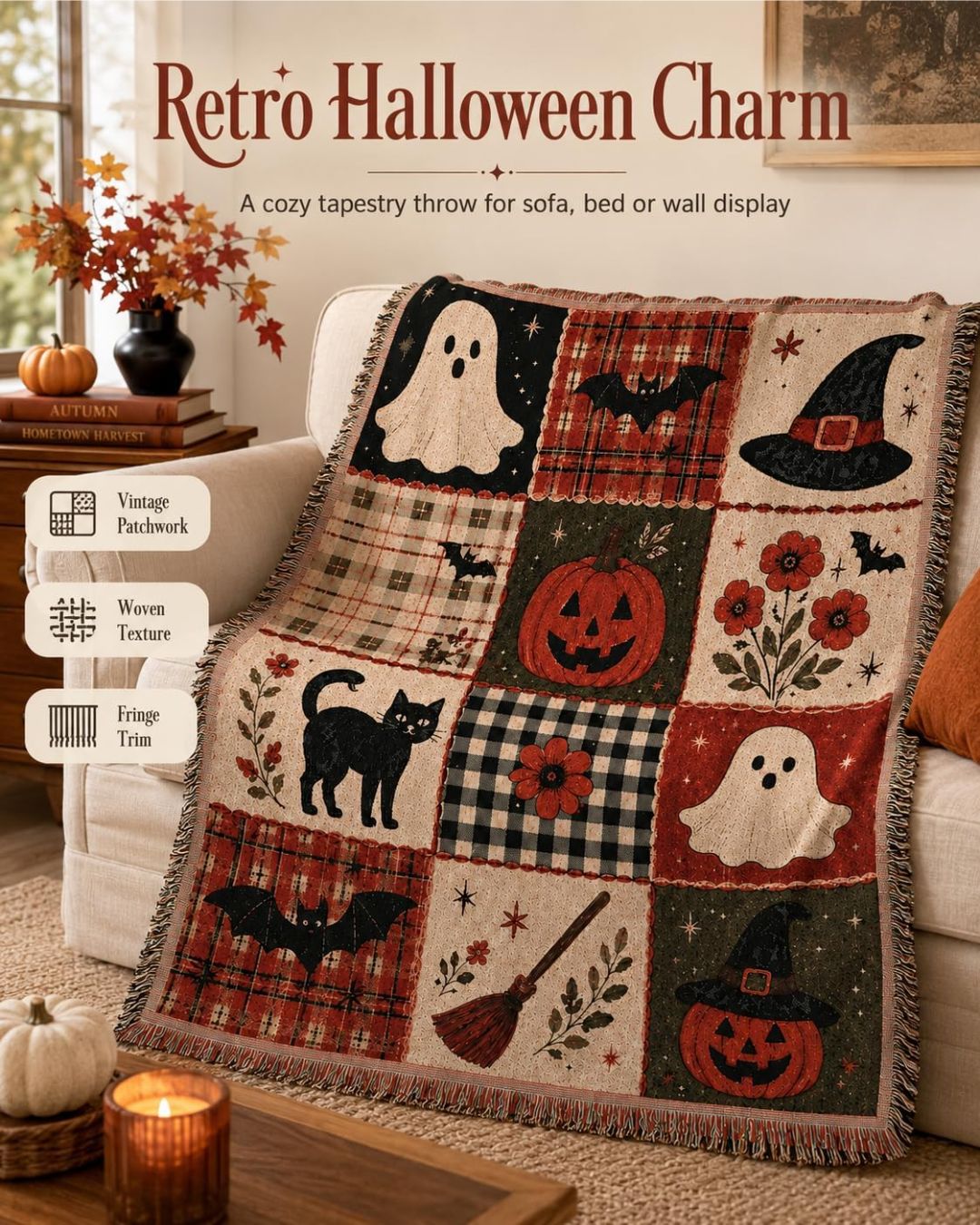 Vintage Halloween tapestry blanket