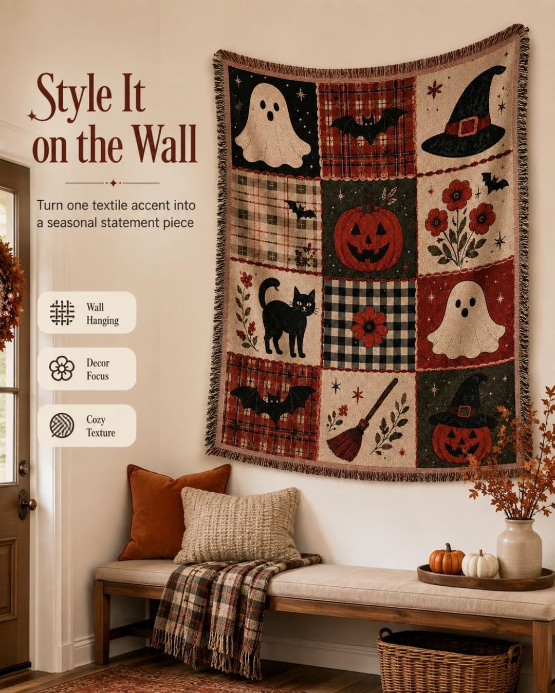 Vintage Halloween tapestry blanket