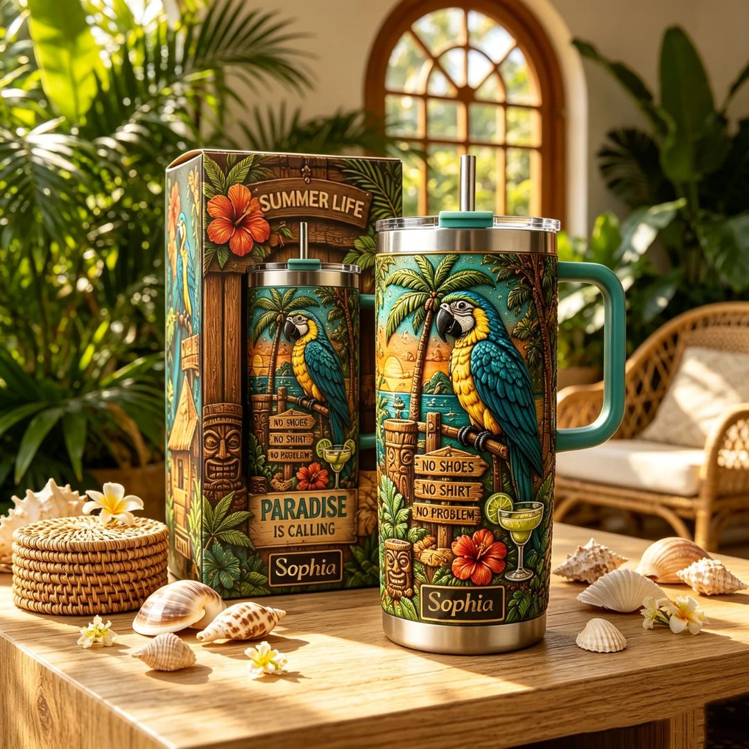 Personalized Tropical Parrot Tumbler