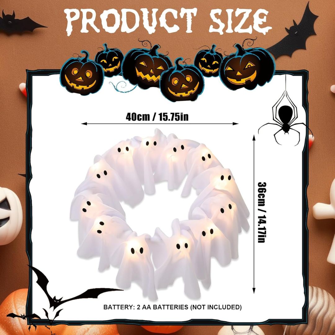 Light-Up Ghost Door Wreath