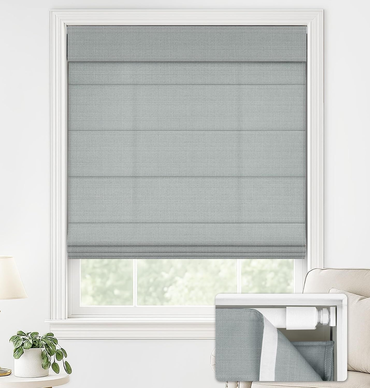 No-Drill Cordless Roman Shade – Up in 30 Seconds
