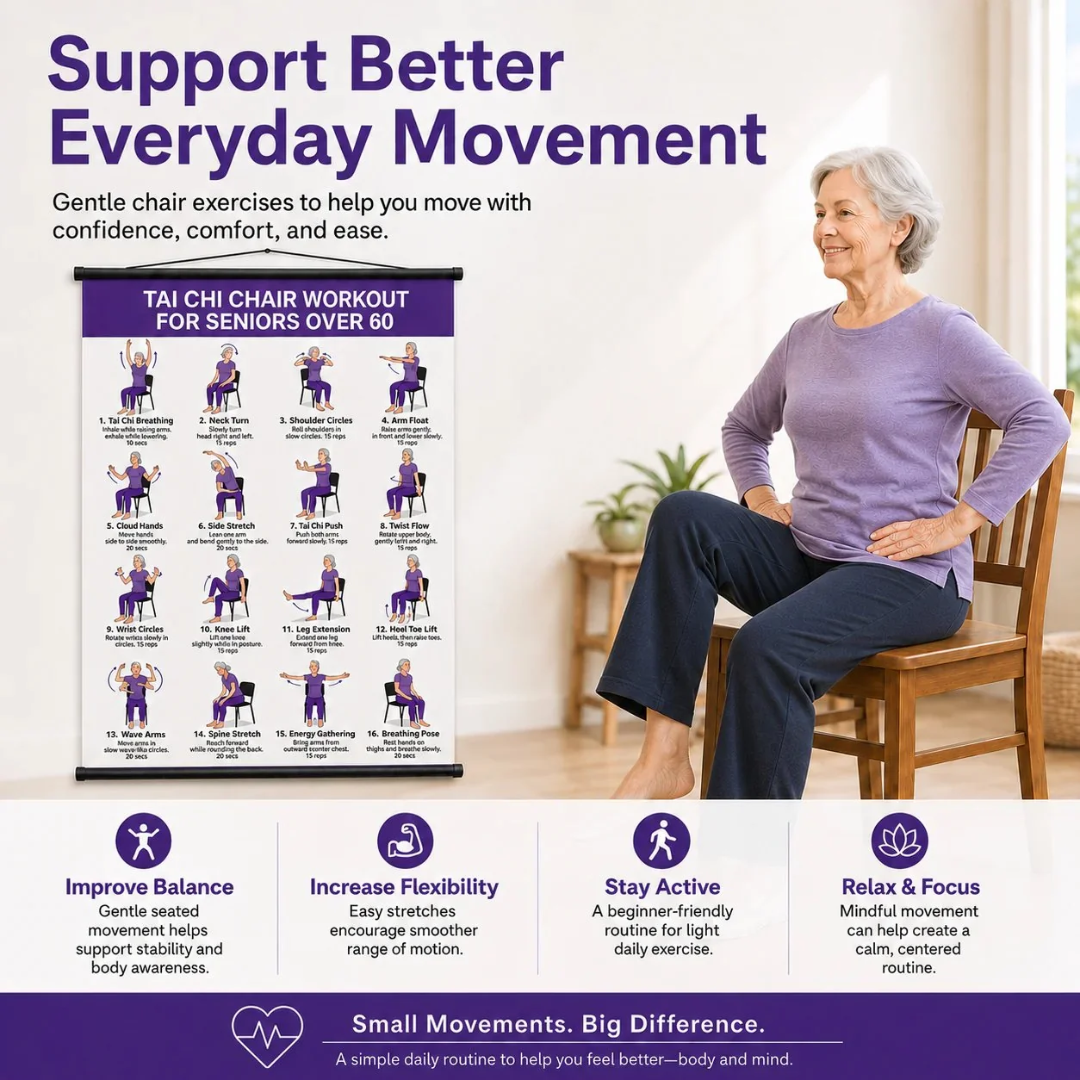 Chair Tai Chi Workout Chart: 16 Gentle Seated Exercises