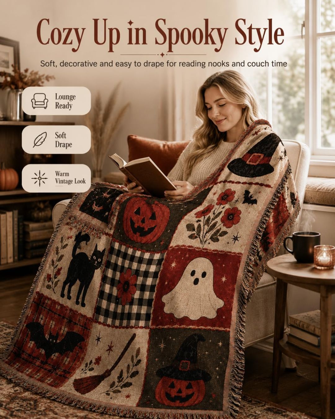 Vintage Halloween tapestry blanket