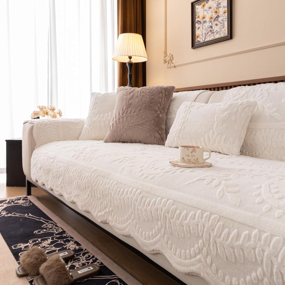 Leaf plush sofa cover