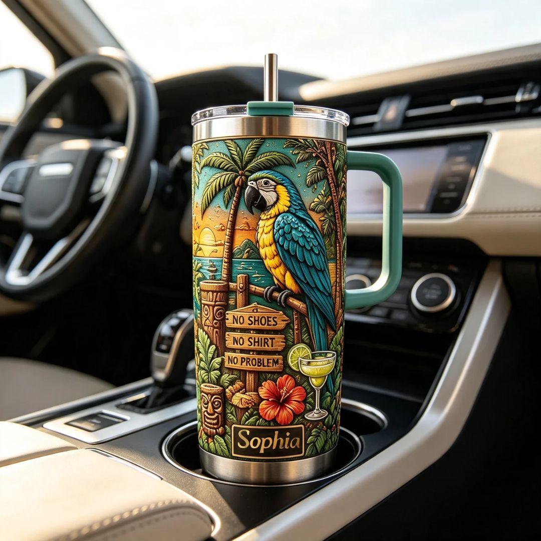 Personalized Tropical Parrot Tumbler