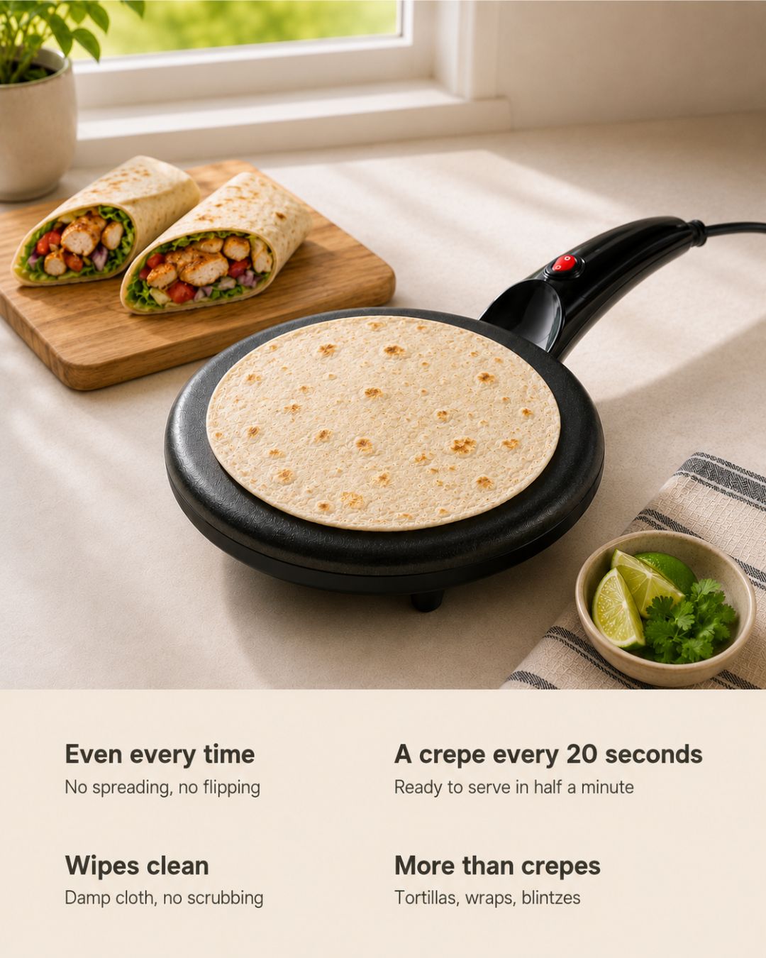 Electric crepe maker - thin, even, and ready in seconds