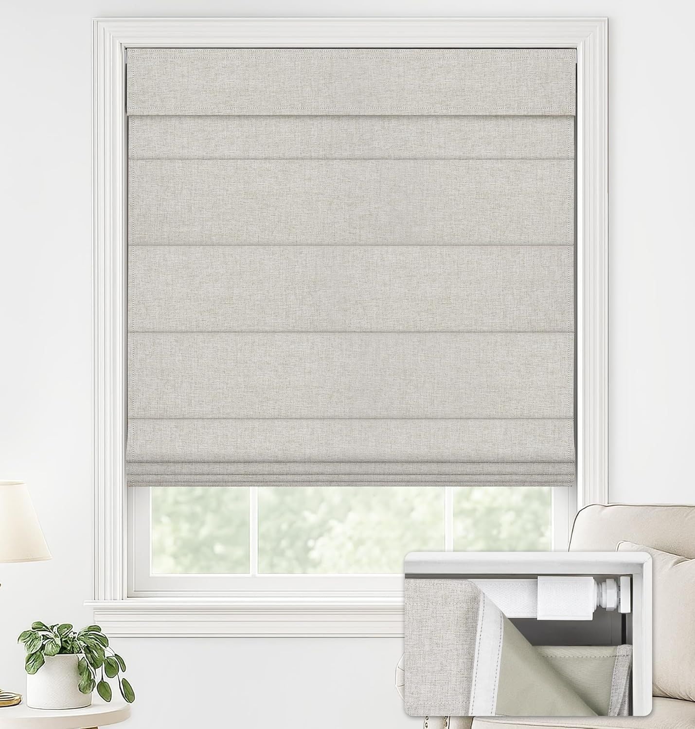 No-Drill Cordless Roman Shade – Up in 30 Seconds