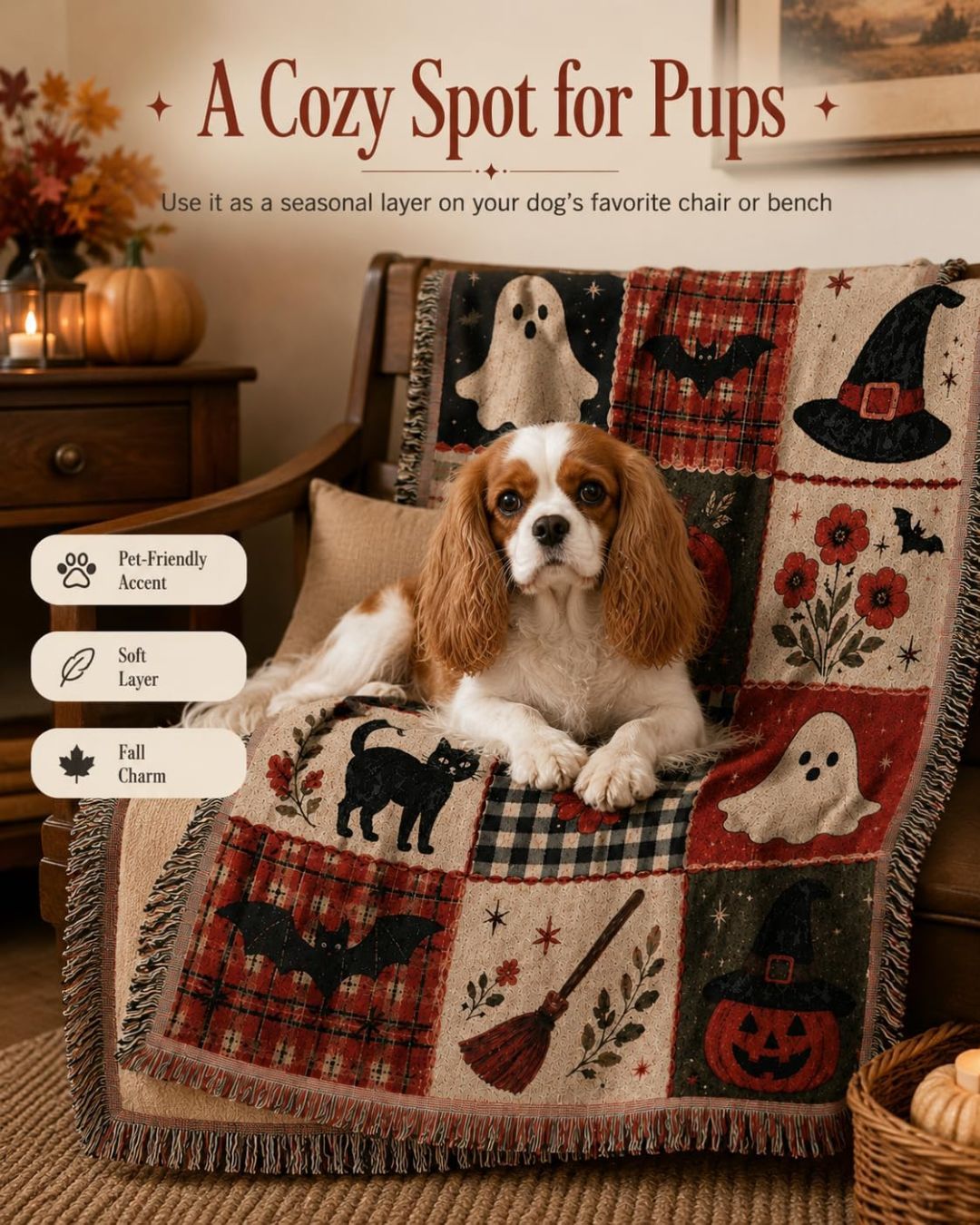 Vintage Halloween tapestry blanket