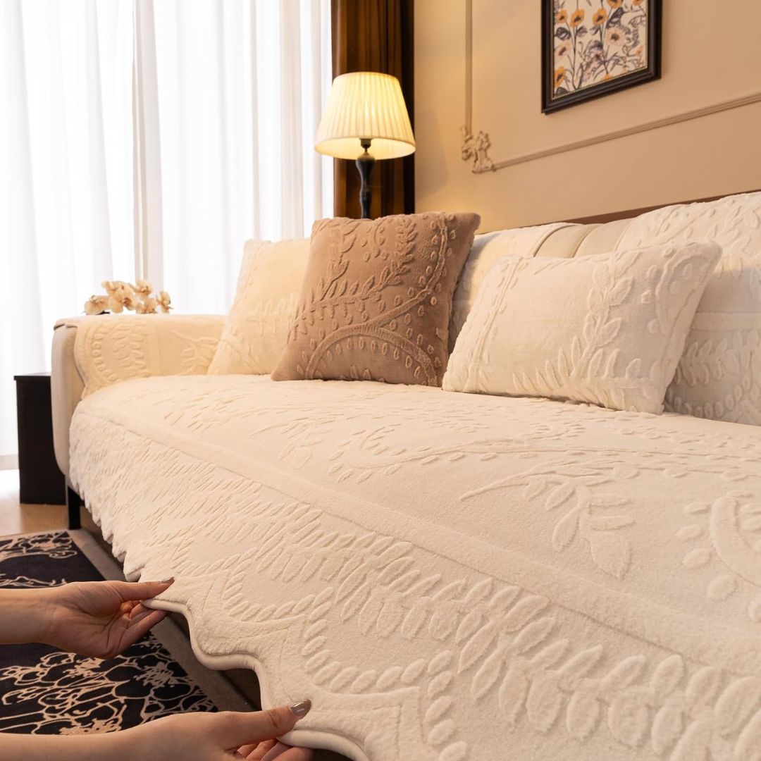 Leaf plush sofa cover