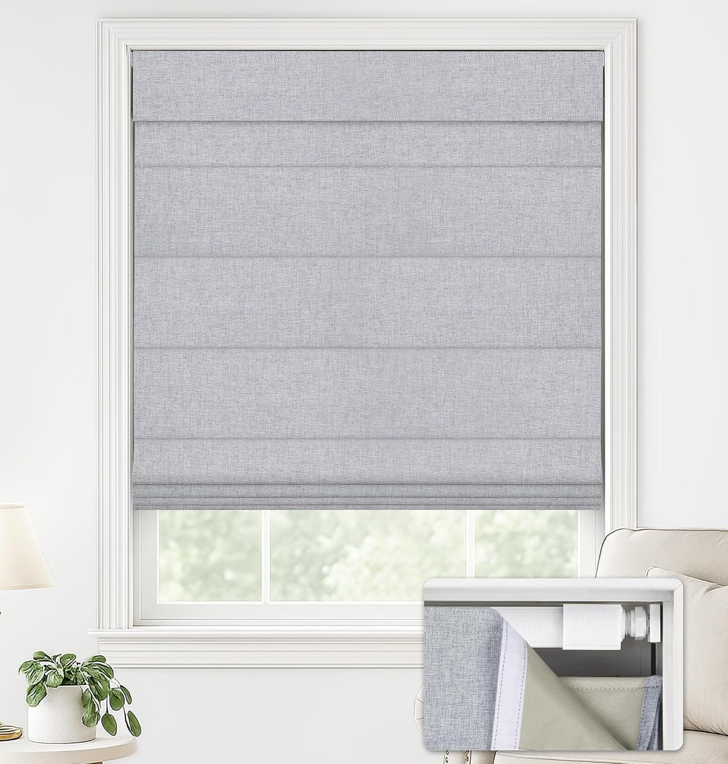 No-Drill Cordless Roman Shade – Up in 30 Seconds