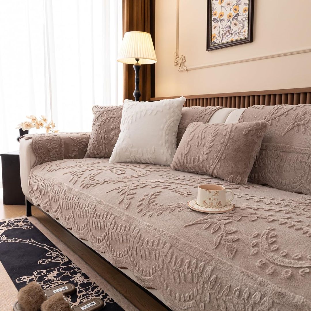 Leaf plush sofa cover