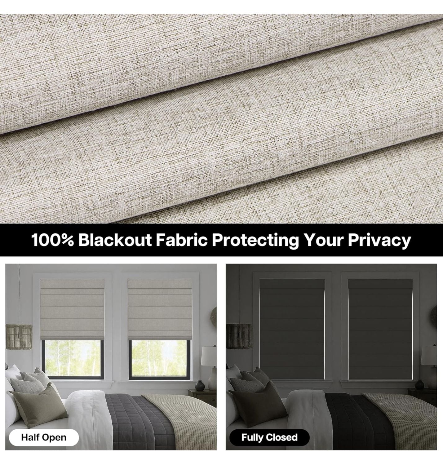 No-Drill Cordless Roman Shade – Up in 30 Seconds