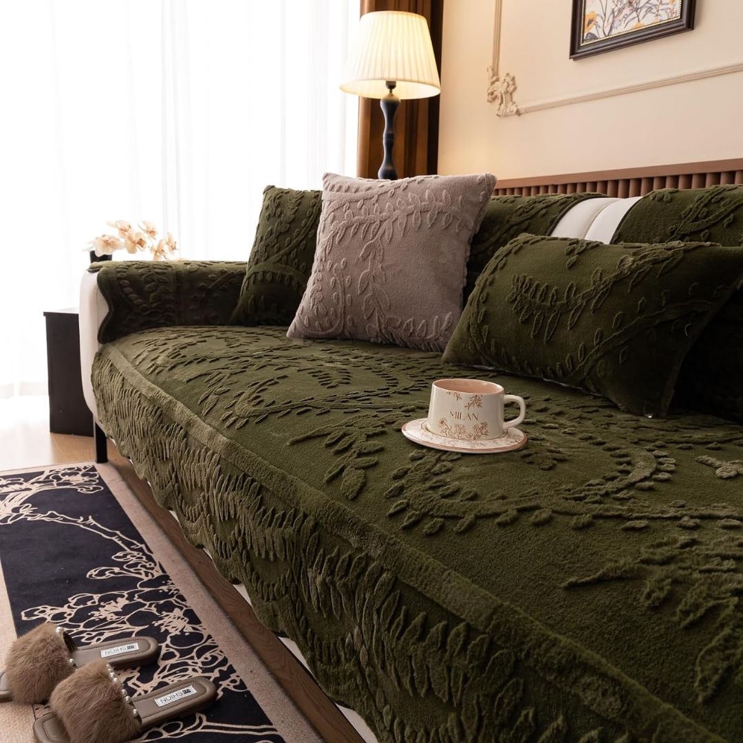 Leaf plush sofa cover