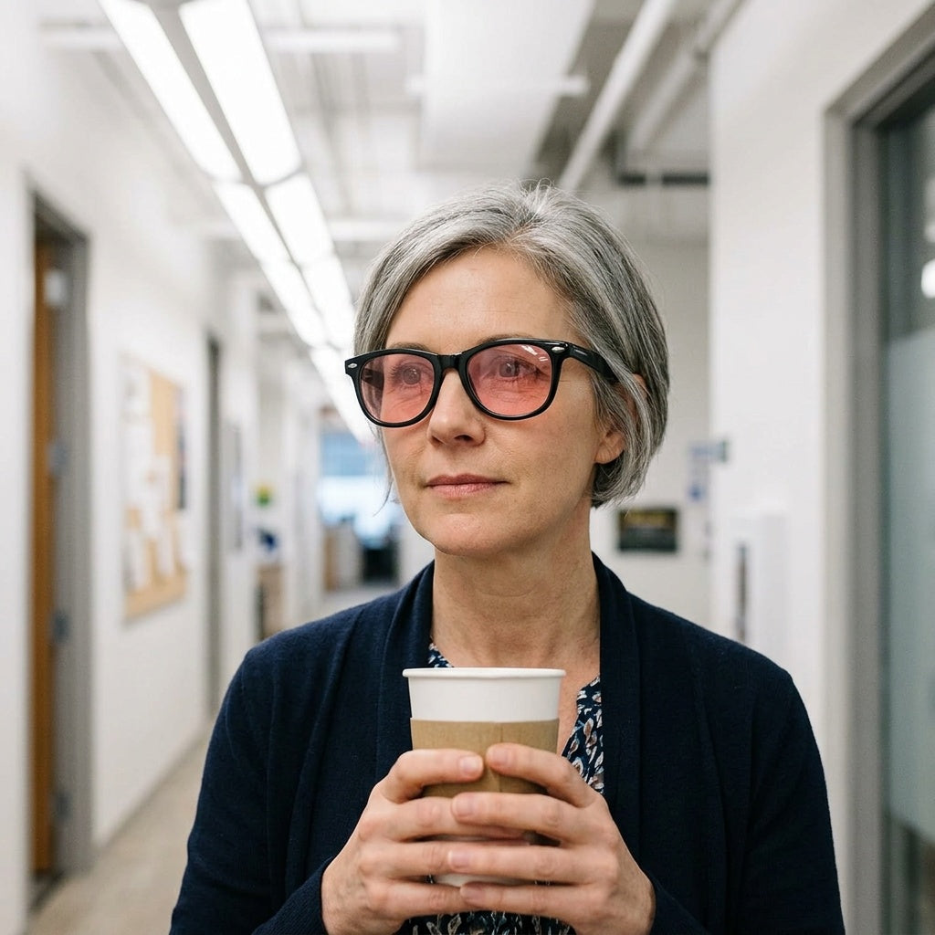 Wearing the glasses under office lights