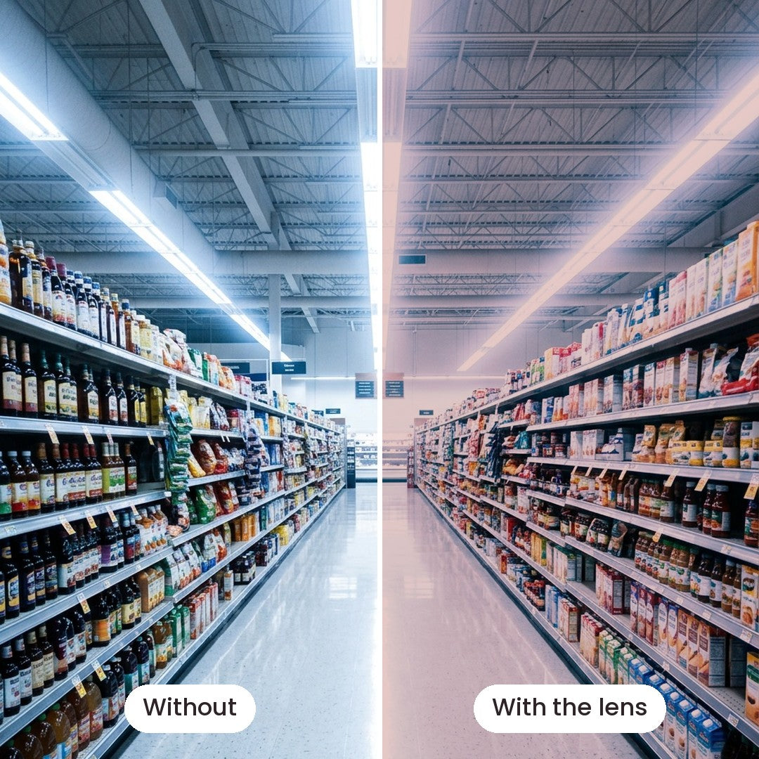 Store lights without and with the lens