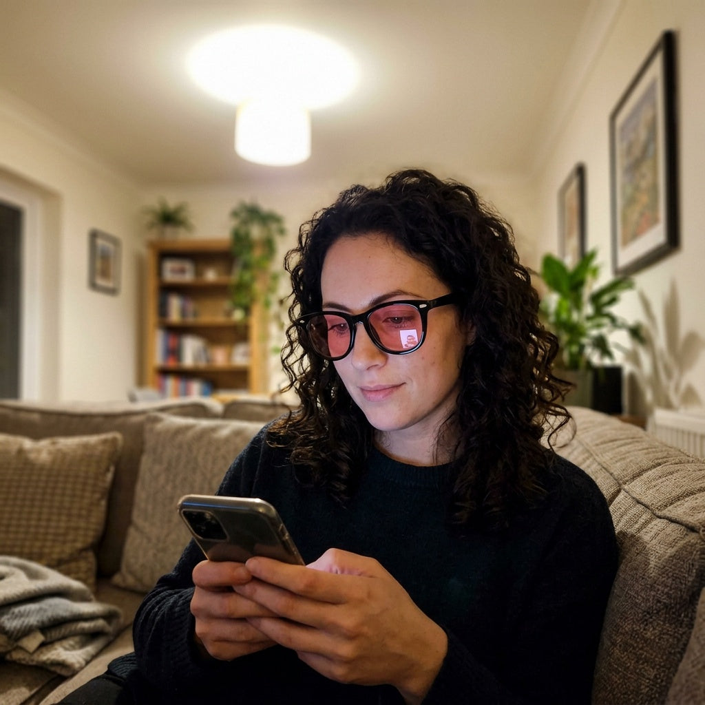 Wearing the glasses at home in the evening