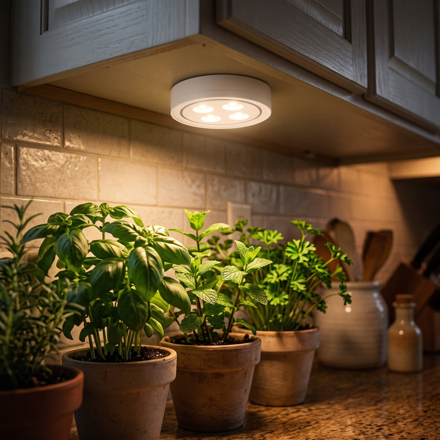 Plant light over kitchen herbs