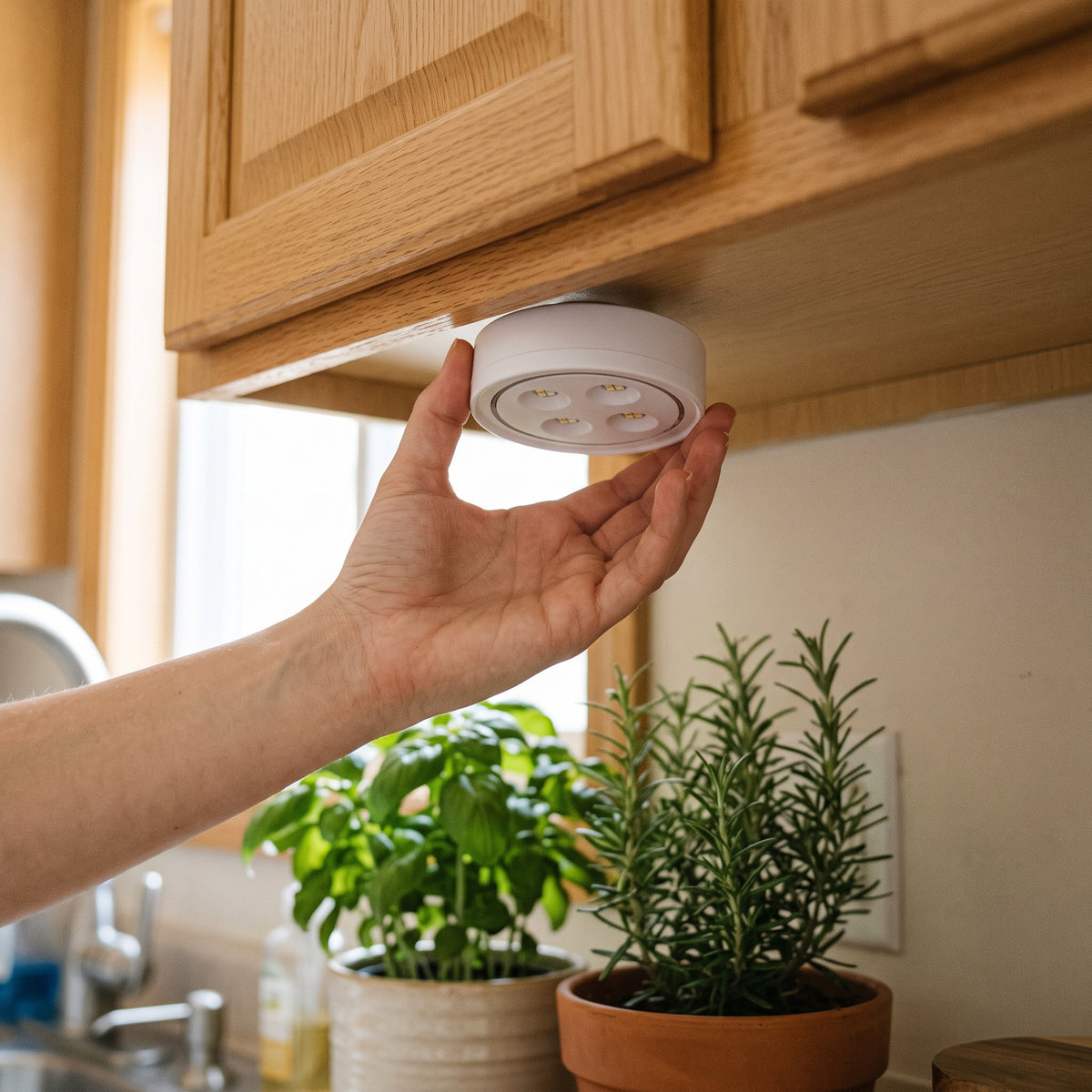 Attaching the plant light under a cabinet