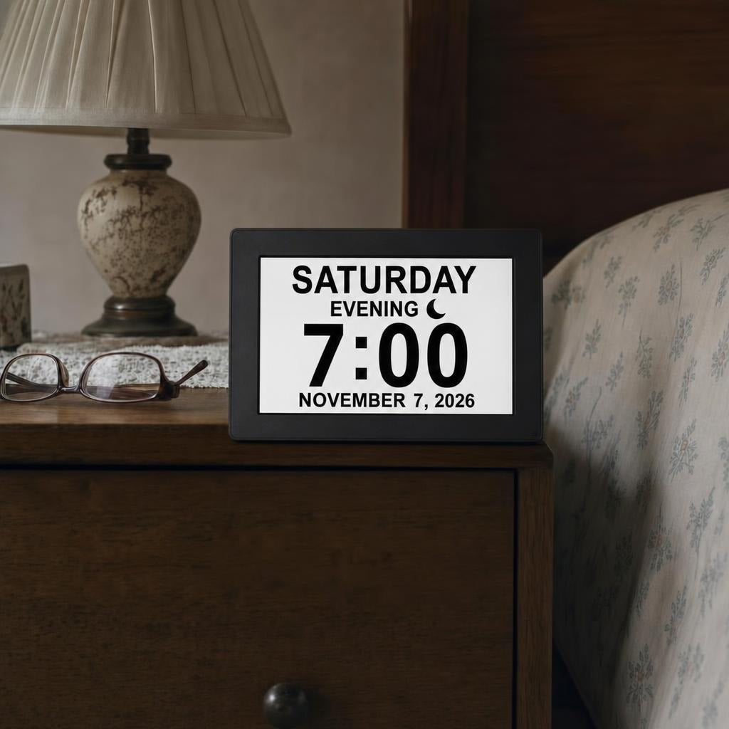 Day clock showing Saturday evening 7:00