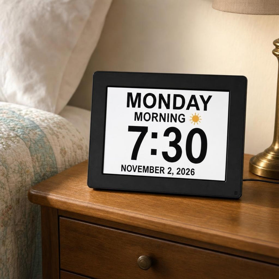 Day clock on a nightstand