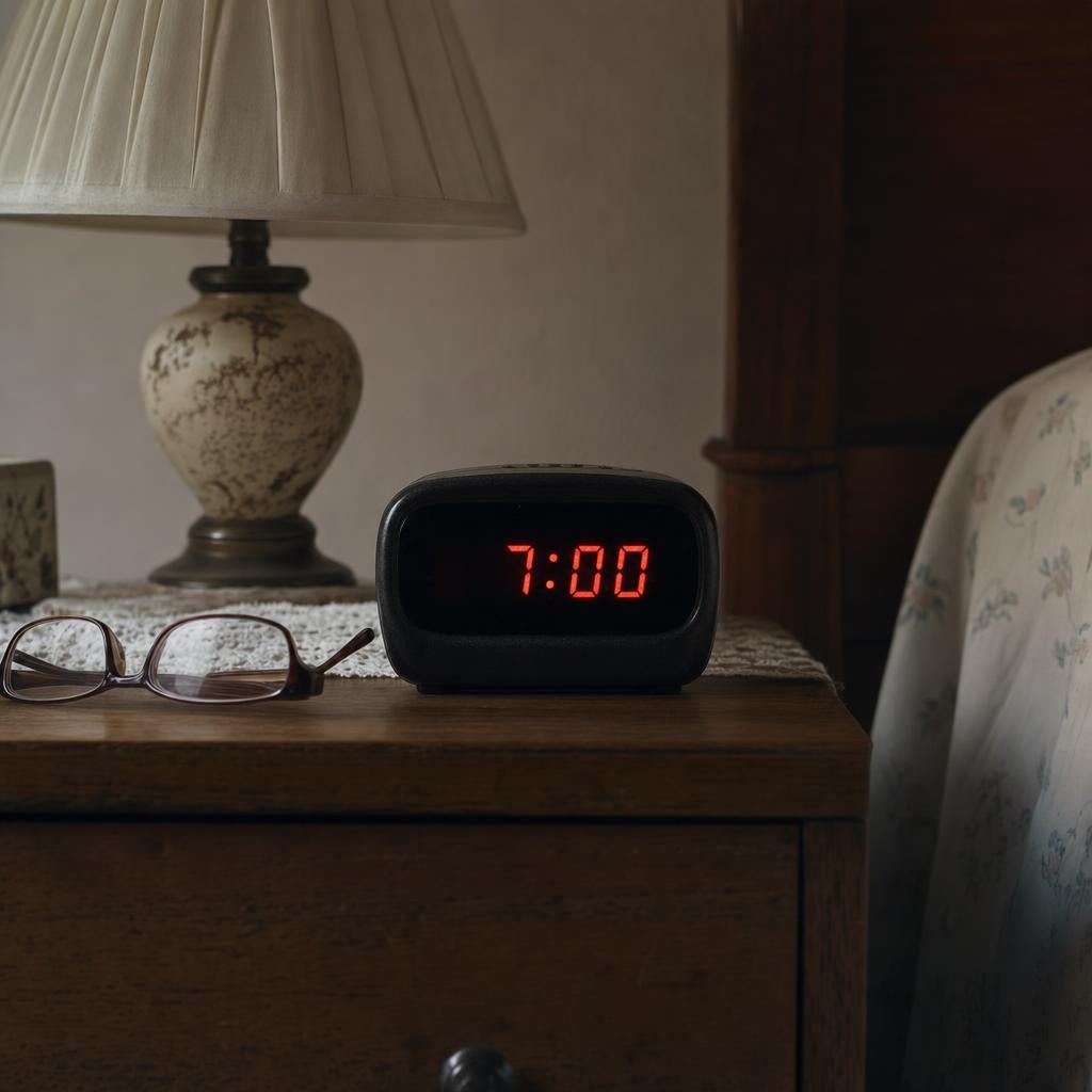 Ordinary alarm clock showing only 7:00