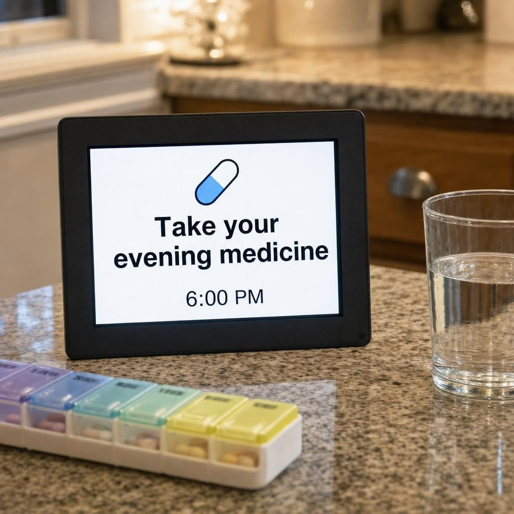 Day clock showing a medicine reminder