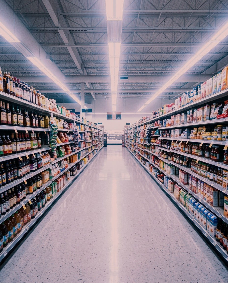 The same store aisle through the rose lens